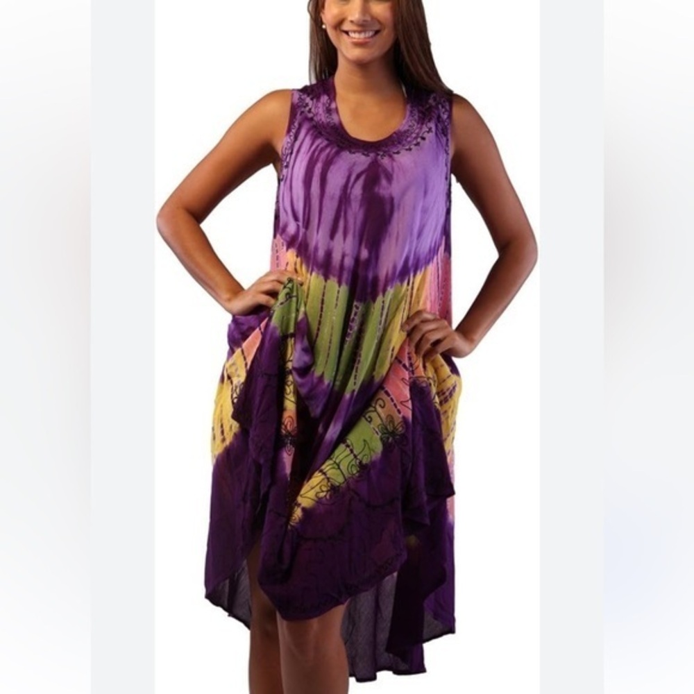 Elegant Purple and Yellow High-Low Dress